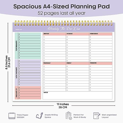 Taja Weekly To Do List Notepad, Undated Weekly Planner Pad, 8.5" x 11"