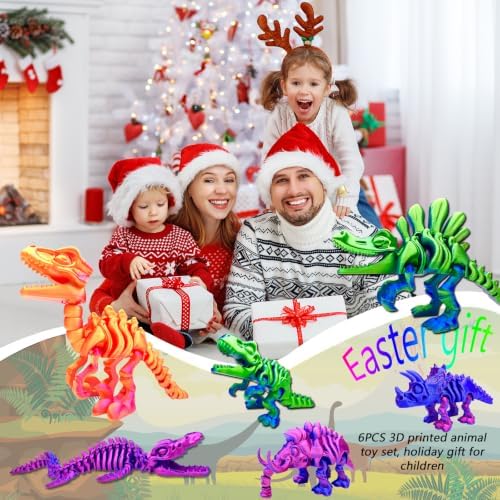 6pcs 3D Printed Dinosaur Skeletons,Snake Flexible，Articulated T-Rex Fidget Toys,Large,3D Printed Animals,Desk Toy，Easter Eggs Basket Stuffers,Toys for Boys Kids Teen Girl 4-6 8-12