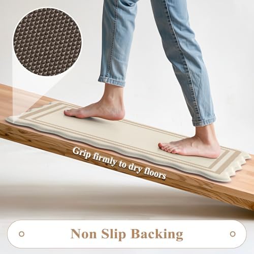 KIMODE Anti Fatigue Kitchen Mats,Beige Boho Kitchen Rugs,Modern Home Decor