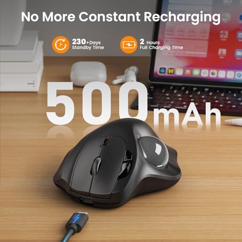 SABLUTE MAM2 Wireless Trackball Mouse Ergonomic with 5 Levels DPI-Grey Ball