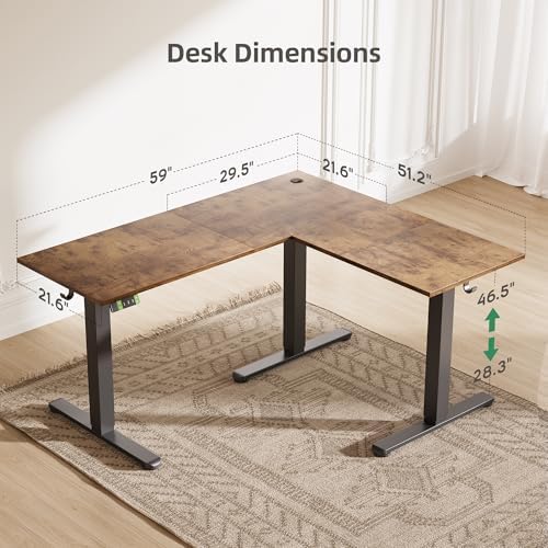 Claiks 59''*51.2'' L Shaped Standing Desk Adjustable Height, Rustic Brown