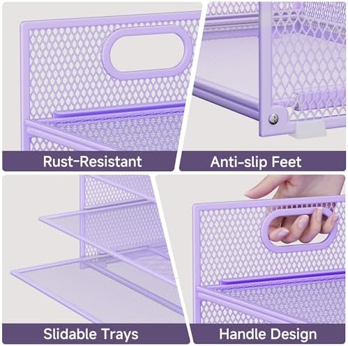 Purple Paper Organizer for Desk with Handle, 6-Tier