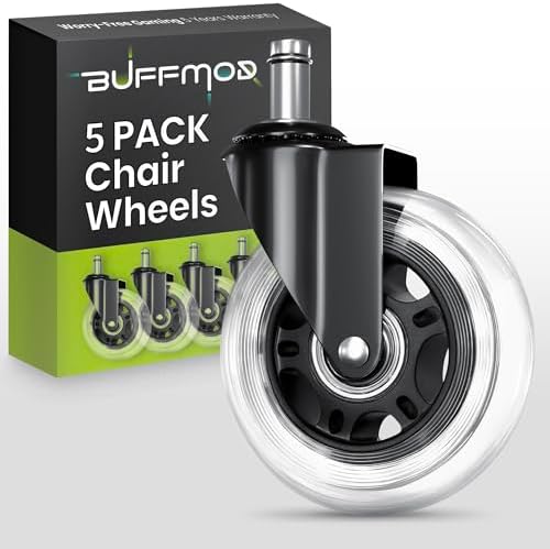 Office Chair Wheels Replacement - 3″ Heavy Duty Caster Wheels for Gaming & Work, Smooth Rolling, Safe for Hard Floors and Low Carpets, Universal Fit (Set of 5, Clear)