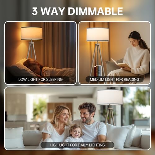 EOEYYOYB Floor Lamps for Living Room, Modern Standing Lamp with Shelf, 3 Color Temperature Led Bulb Tall Lamps with Foot Switch for Bedroom and Office, Grey