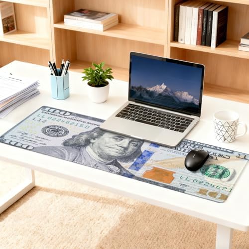 Large Mouse Pad Money 100 Dollar Bill Non-Slip Rubber Long Gaming Desk Mat Big Computer Keyboard Mousepad Waterproof Protector Wristing Pad for Gaming Office Home Decorative 31.5 X 11.8 Inch
