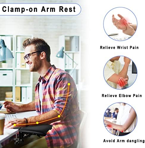 eulps Foldable Arm Rest for Desk, Clamp-On Desk Arm Support Pad with Soft PU Leather Cushion, Ergonomic Wrist & Forearm Rest for Computer Typing, Mouse Use, Gaming, Home Office