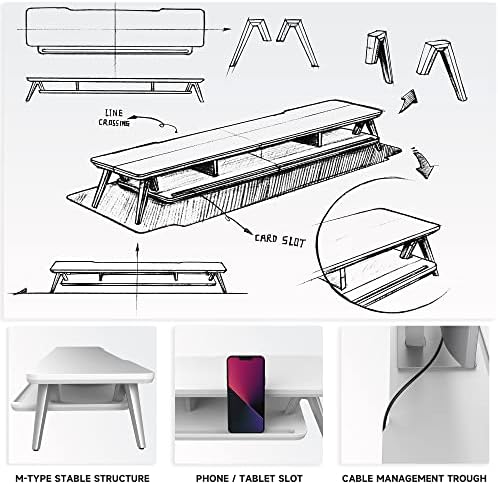 Fenge Dual Monitor Stand Riser, Wooden Desk Shelf with 2-Tier Storage