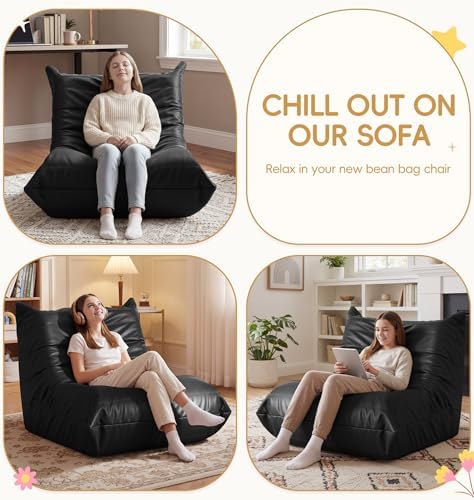 Hobestluk Bean Bag Chair for Teens Large Beanbag Couch with Leather Fabric