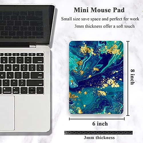 Small Mouse Pad, Mini Mouse Pad 6 x 8 Inch, Thick Rubber Waterproof Mouse Mat, Cute Mousepad for Women Men Kids Wireless Mouse Mini Laptops Keyboard Tray Home Office Travel, Teal Gold Marble