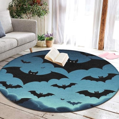 Men's Large Home Decor Mat, Soft Round Yoga Carpet, Non Slip Machine Washable Home Office Circle Rug Bat