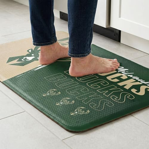 Northwest NBA Milwaukee Bucks Embossed Anti-Fatigue Mat, Cushioned Kitchen Floor Rug, Non-Slip PVC Standing Comfort, 18 x 30 in