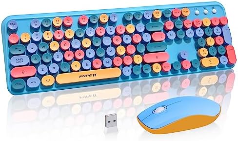 Colorful Wireless Keyboard Mouse Combo,Cute Round Keys,for PC Laptop,Blue