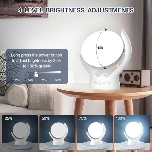 Voraiya Light Therapy Lamp, UV-Free 10000 Lux Sun Lamp, 210° Rotatable, 3 Color Temperatures, 5 Brightness Levels, 4 Timer Settings with Memory, Daylight Lamp for Home Office Desk