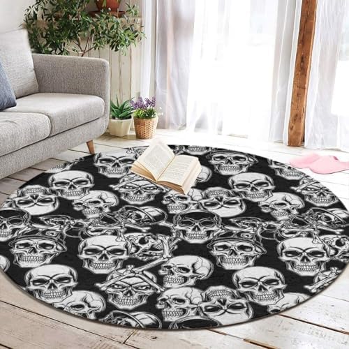 Circular Rugs Large Modern Round Area Rug Fashion Decor Mat for Home Office Cool Funny Goth Skulls Art, 60inch