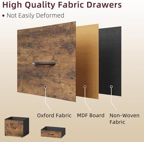 HIGDBFE File Cabinet with 2 Fabric Drawers and Printer Stand, Rustic Brown