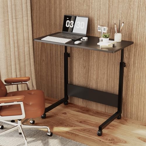 FCH Portable Computer Workstation, Standing Desk Adjustable Height, Small Computer Desk w/Rolling, Sit Stand Laptop Desk TV Tray for Bed Sofa Hospital Reading Eating,Black, 31.5"