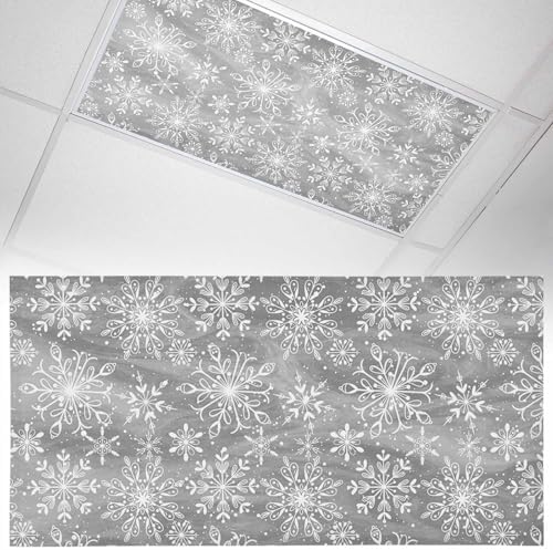 Grey Snowflake Magnetic Fluorescent Light Covers for Ceiling Lights 2 x 4 Feet,Christmas Winter Festival Xmas Modern Office Classroom Kitchen Drop Ceiling Light Covers Lighting Shade Panel 1 Pack