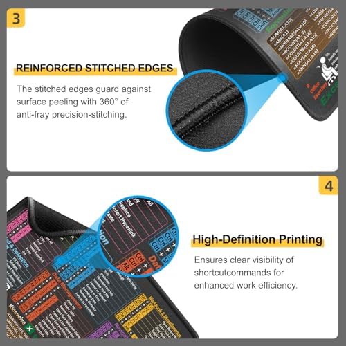 Kinevolve Mouse Pad for Excel Shortcuts – Small Excel Spreadsheet Cheat Sheet Desk Pad – 11.8"x9.8" Portable Computer Mousepad – Gaming, Office, Waterproof, Non-Slip, Stitched Edges