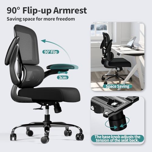 TRALT Office Chair - Ergonomic Desk Chair with Adjustable Lumbar Support, Mesh Computer Chair, Executive Chairs for Home Office Comfortable Lumbar Support Black Pack of 7