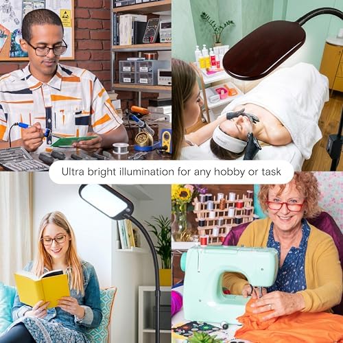 Brightech Litespan Slim LED Floor Reading Lamp - Modern Tall Lamp with Adjustable Gooseneck for Living Rooms & Offices - Dimmable Crafts Work Light - Brown