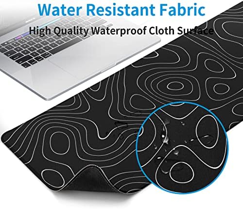 Large Topographic Map Gaming Mouse Pad for Desk Black Desk Pad with Non-Slip Rubber Base Stitched Edge Desk Organizers and Accessories Desk Decor