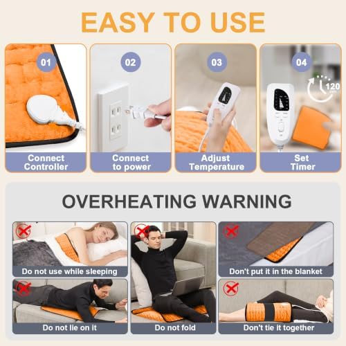 Heating Pad,Electric Heating Pads,Heating Pad for Back,Orange,24x12 Inch