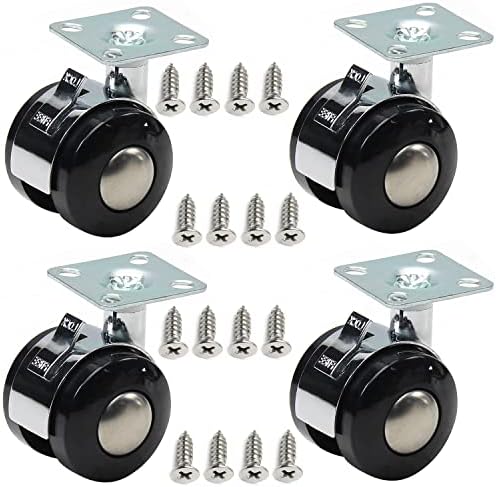 4pcs Swivel Caster Wheels Alloy Plate Mounted Caster Wheel for Office Chair, 1.57inch Black Silver with Brake