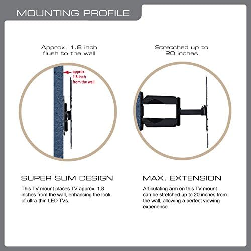 QualGear Qg-TM-A-012 Universal Ultra Slim Low Profile Articulating Wall Mount for 23-55 Inches LED TVs, Black [UL Listed]