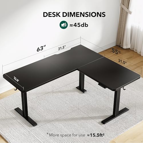 Cubiker L Shaped Standing Desk - 63 x 55 Inch Electric Adjustable Height Corner Standing Desk, Ergonomic Sit Stand Up Table with 3 Memory Buttons, Splice Board for Home Office, Black