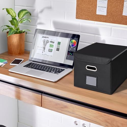 CADONO File Organizer Box with Lid (Navy Blue, 14.9 x 12.59 x 10.8 inch)