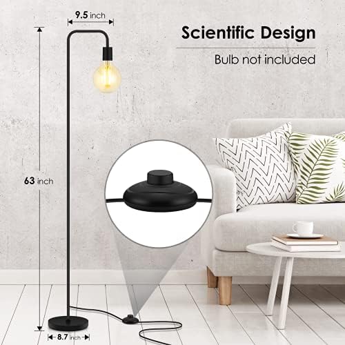 BoostArea Floor Lamp, Industrial Floor Lamp, 63 Inch Standing Lamp, E26 Socket, On/Off Footswitch, Whole Metal, ETL Listed, Modern Small Lamp for Bedroom, Living Room, Minimalist, Vintage, Mid Century