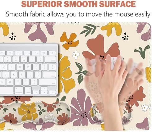 ARTSO Gaming Mouse Pad Wrist Support Set,Cute Flower Desk Mat+Mouse Pad with Wrist Rest +Keyboard Wrist Pad+Coaster,4-in-1 Mousepad Ergonomic Design for Home Office Game