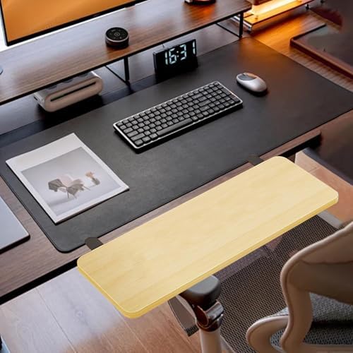 Desk Extender Tray Foldable Clamp on Shelf Organizer Keyboard Table Extension Armrest Wrist Support Sturdy Easy to Mount Wood Metal Construction Suita, Wood Color