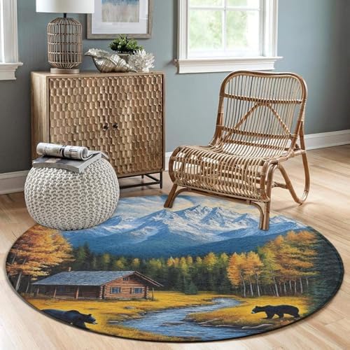 Fashion Round Area Rug Large Non Slip Carpet Unisex Home Decor Mat Black Bears