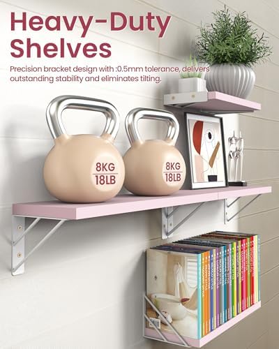 BAYKA Wall Mounted Floating Shelves (Pastel Pink, Set of 4, 16" Mixed)