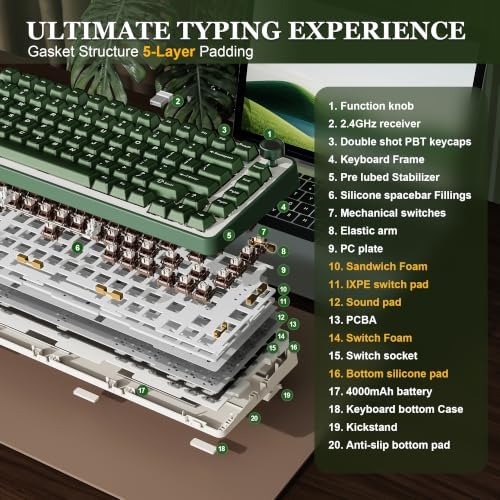 YUNZII B75 PRO 75% Wireless Mechanical Keyboard (Olive Green,CocoaV2)