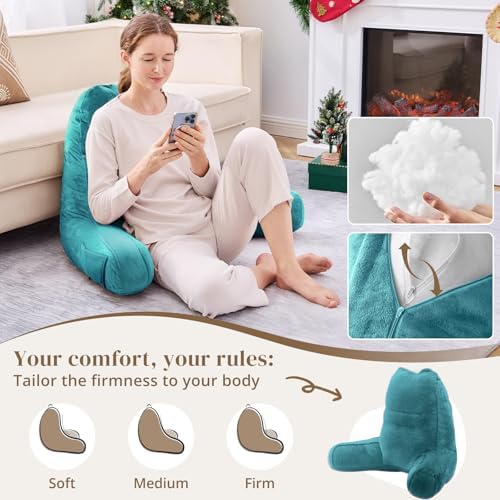 Sasttie Reading Pillow for Bed, Back Pillow for Sitting Up, Teal Blue