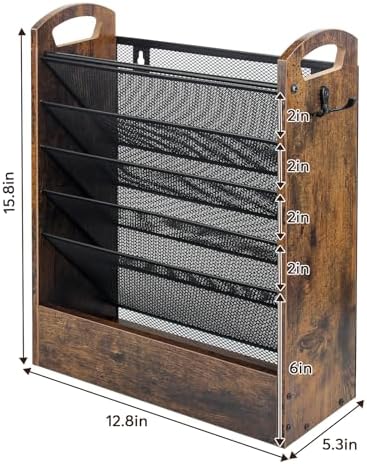 EHWINE Wall File Organizer, 6 Tier Hanging Wall File Organizer with Bottom Tray, Mail Organizer Wall Mount, Wooden Desk Organizer for Office or Home