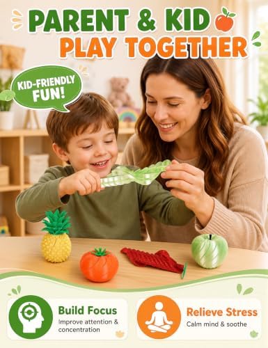 4‑Pcs 3D Printed Fruit Toys Set, Twisty Fidget Toys, Flexible Articulated Desk Toys, Extendable Spiral Fidget Toy, Cute Desk Decor, Party Favors, Gifts for Kids & Students