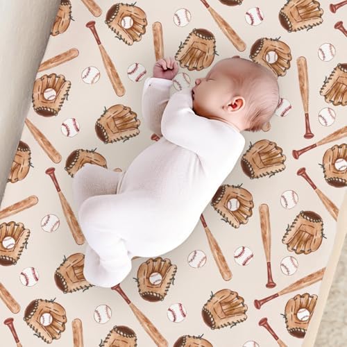 Watercolor Baseball Gloved Pattern Baby Changing Pad Cover, Unisex Sport Theme Nursery Diaper Changing Table Pad Mat Sheet for Boys Girls-16x32
