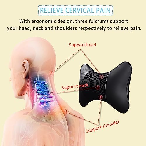 2 Packs Car Neck Pillows Dual-Side PU Leather Car Headrest, Black