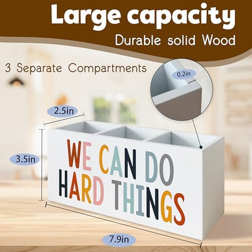 We Can Do Hard Things Pen Holder Pencil Organizer for Classroom Psychologist Office Desk, Inspirational Pen Holder for Speech Therapy Desk Decor