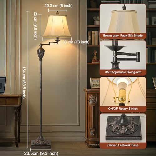 Traditional Floor Lamp with 350° Swing Arm,Including Bulb,Antique Black