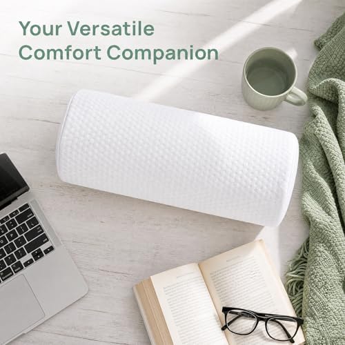 Memory Foam Neck Roll Pillow for Cervical Support & Pain Relief, Breathable Round Cylinder Bolster for Side/Back Sleepers, Ergonomic Sleeping Pillow for Bed & Travel, 15.7 * 6 * 6 inch (White)