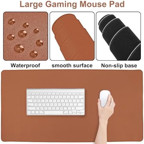 MOSISO Keyboard Mouse Pad Set, PU Leather Large Gaming Mousepad, Brown