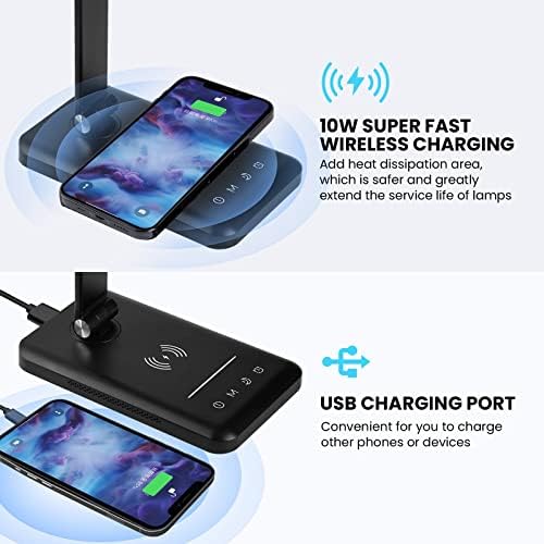 LED Desk Lamp with Wireless Charger, USB Charging Port, Night Light