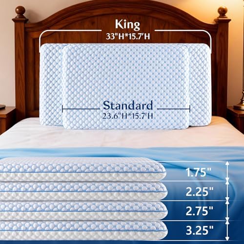 Flat Pillow for Stomach and Back Sleepers, Ultra Thin Pillow for Sleeping, Cooling Gel Slim Stomach Sleeping Pillows for Shoulder Neck Pain Relief, Low Profile Memory Foam Pillows 2.75-inches