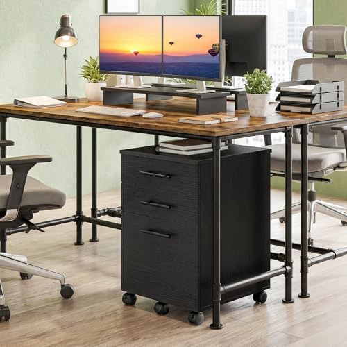 HOOBRO 3-Drawer File Cabinet, Wooden Under Desk Filing Cabinet, fits A4/Letter Size for Home Office, Small Rolling Storage Drawer Chest, Printer Stand with Drawers, Black BK02WJ01G1