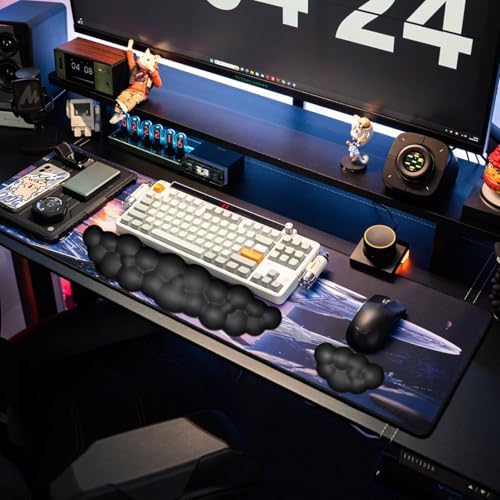 JIKIOU Upgrade Leather Cloud Wrist Rest for Keyboard and Mouse & Cup Pad