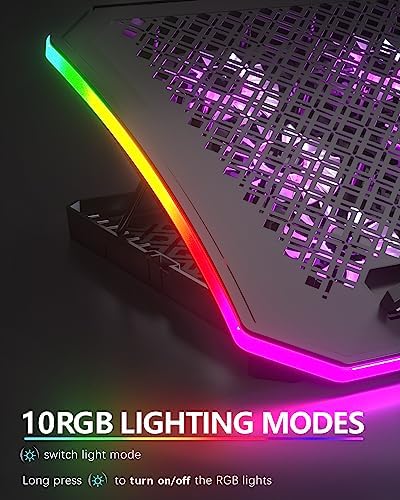 KeiBn Laptop Cooling Pad, Gaming Laptop Fan Cooling Pad with 9 Quiet Fans, RGB Laptop Cooler for 15.6-17.3 Inch, Cooling Pad for Laptop with 7 Height Stands, 2 USB Ports, Phone Stand-Purple